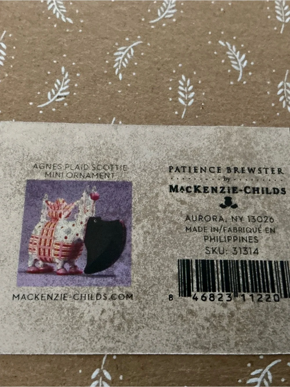 McKenzie Childs Agne’s plaid Scottie dog mini ornament
